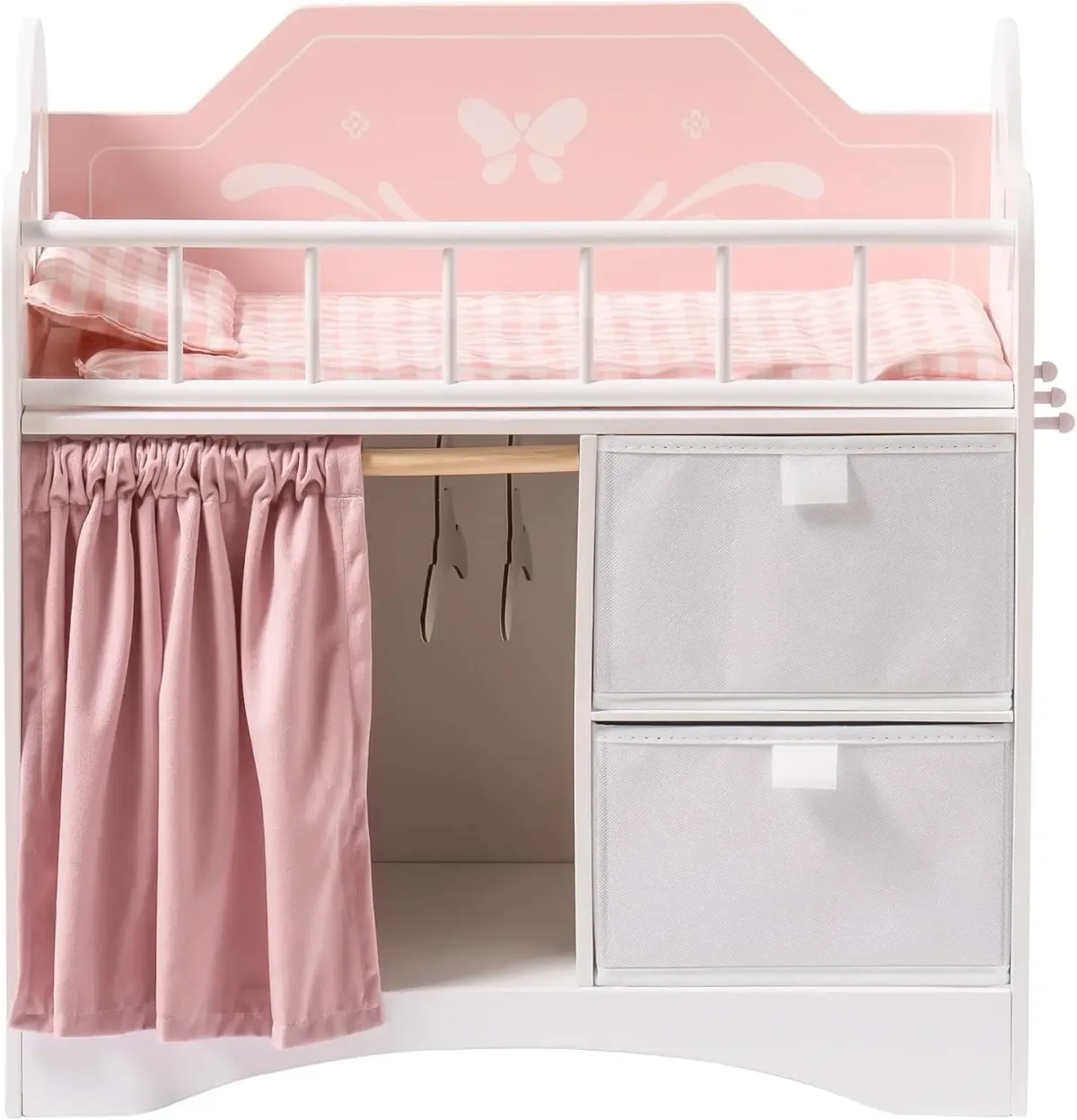 Berceau de poupée en bois rose avec rangement
