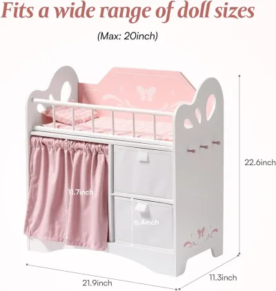 Berceau de poupée en bois rose avec rangement – image 3