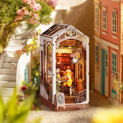 Diorama de café en bois avec lumières LED
