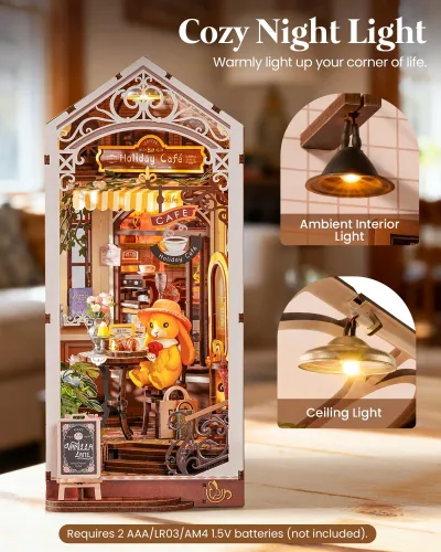 Diorama de café en bois avec lumières LED – image 2