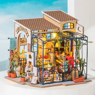Maison de poupée miniature fleuriste en bois – image 3