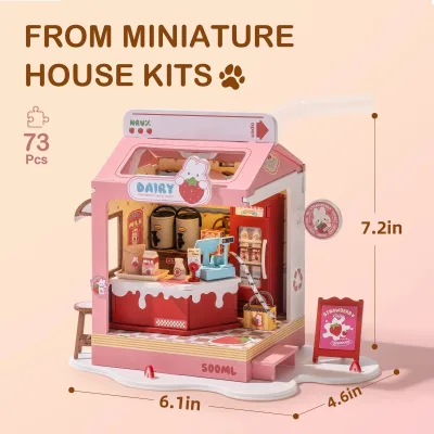 Maisonnette miniature jaune en bois à monter – image 2