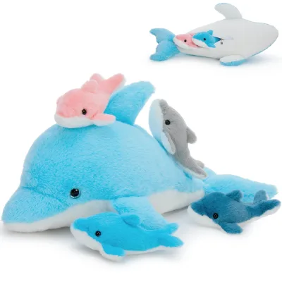 Peluche dauphin et ses 4 bébés dauphins