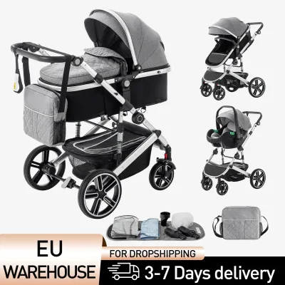Poussette bébé 3 en 1 pliable en aluminium