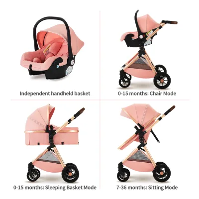 Poussette bébé 3 en 1 pliante en lin – image 2