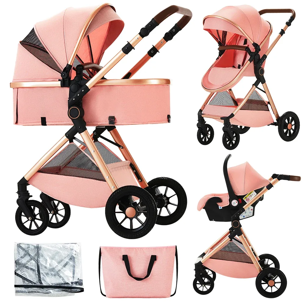 Poussette bébé pliable 3 en 1 avec siège auto