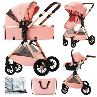 Poussette bébé pliable 3 en 1 avec siège auto
