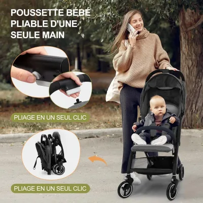 Poussette compacte pliable d'une main, 7 kg – image 3