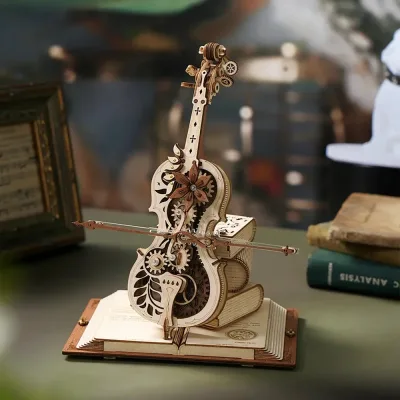 Puzzle 3D violoncelle en bois, boîte à musique – image 2