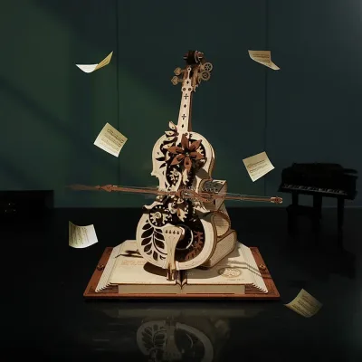 Puzzle 3D violoncelle en bois, boîte à musique – image 3